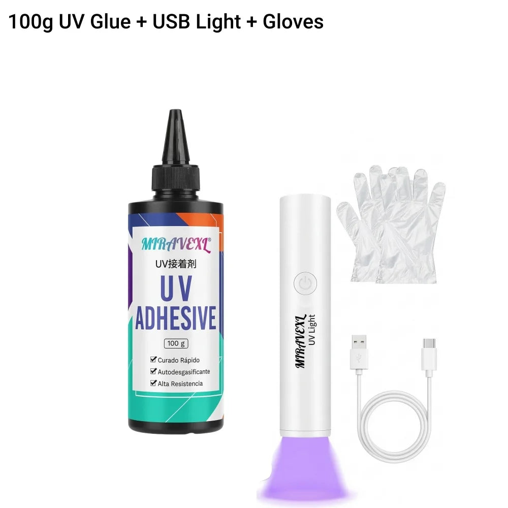 Upgraded UV Resin Kit with USB Light Fast Curing Clear UV Glue Flashlight Welding Seconds Bonding Glass Jewelry Repair Peaceful Pleasures Health and Wellness Full Kit
