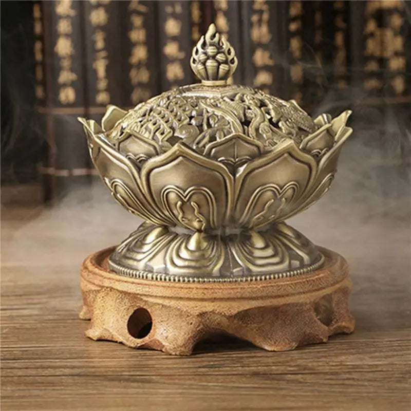 A36T-2X Lotus Incense Smoke Cone Aroma Burner Holder Stove Backflow Censer Decor-Bronze Peaceful Pleasures Health and Wellness