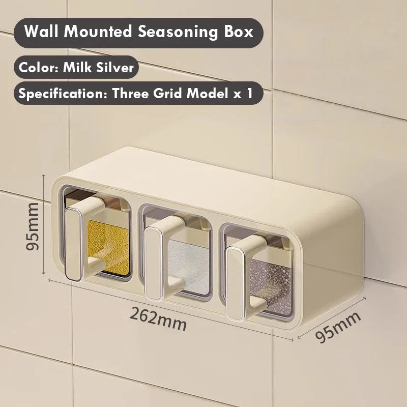 Kitchen Seasoning Storage Rack Combination Set Seasoning Tank Wall Mounted Non Perforated Seasoning Box Kitchen Accessories Peaceful Pleasures Health and Wellness White 3