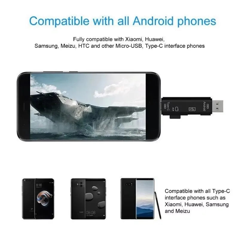New 5 in 1 Multifunction USB 2.0 Type C USB Micro USB SD TF Memory Card Reader for Android Computer Dock OTG Type C Adapter Peaceful Pleasures Health and Wellness
