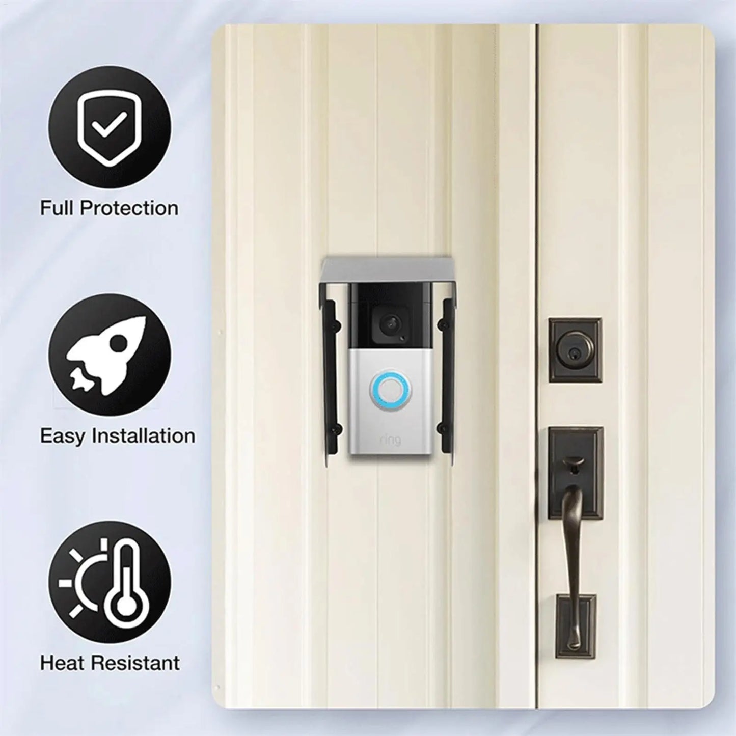 Steel Ring Doorbell Protector, Waterproof Anti-Glare Rain Cover, Windproof Weather-Blocking Cover for Visual Doorbell Peaceful Pleasures Health and Wellness