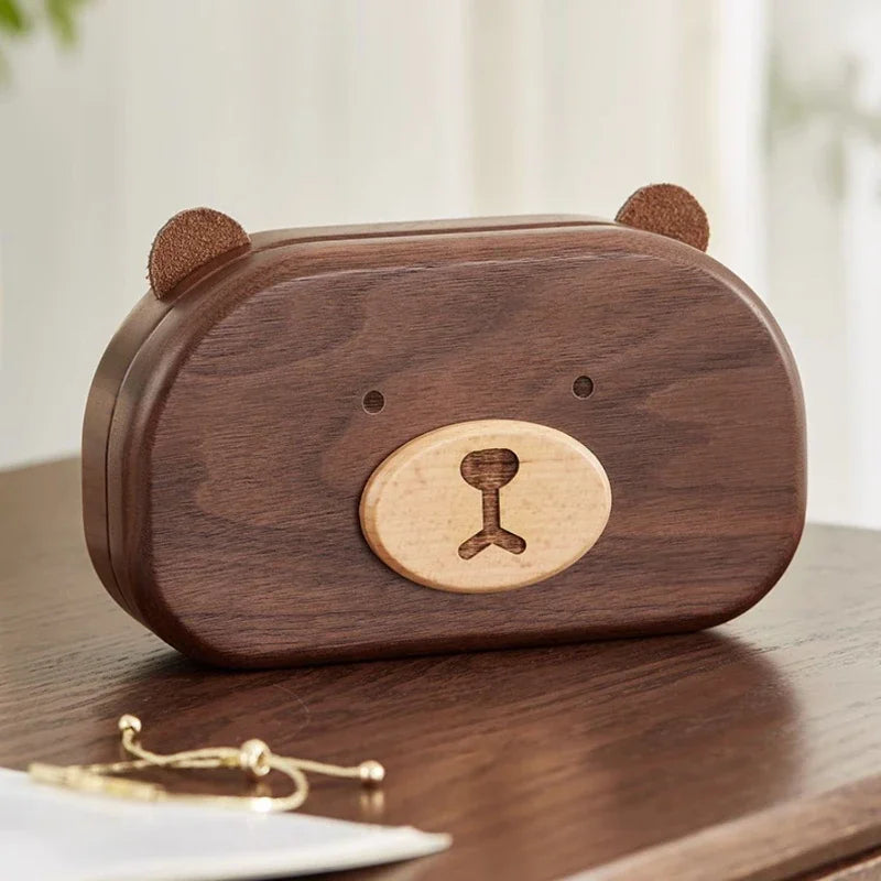 Solid Wood Bear Jewelry Boxes Small Exquisite Ring Necklace Storage Box Portable Jewelry Organizer Cute Home Desktop Decoration Peaceful Pleasures Health and Wellness