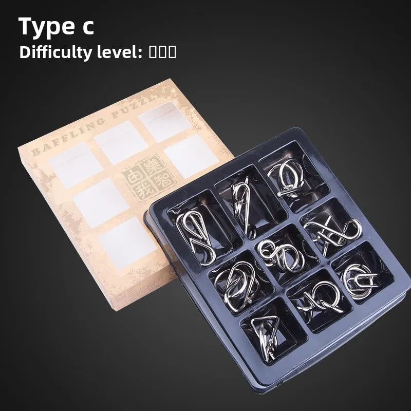 8-Piece Metal Interlocking Rings Brain Teaser Puzzle IQ Set