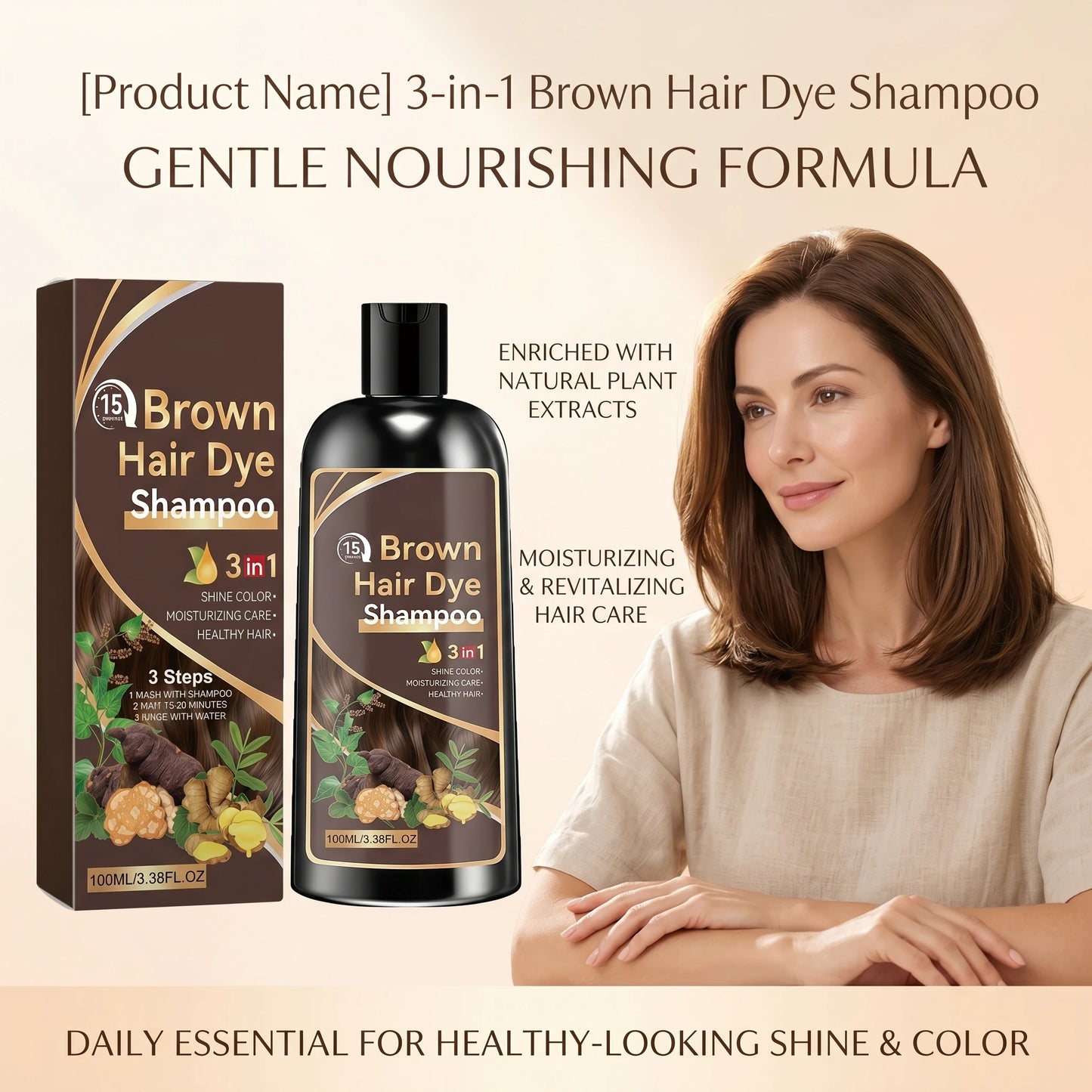 Natural Plant-Based Hair Coloring Shampoo Moisturizing Coverage Gray Hair Long-Lasting Black Color 3 in 1 Black Hair Dye Shampoo Peaceful Pleasures Health and Wellness