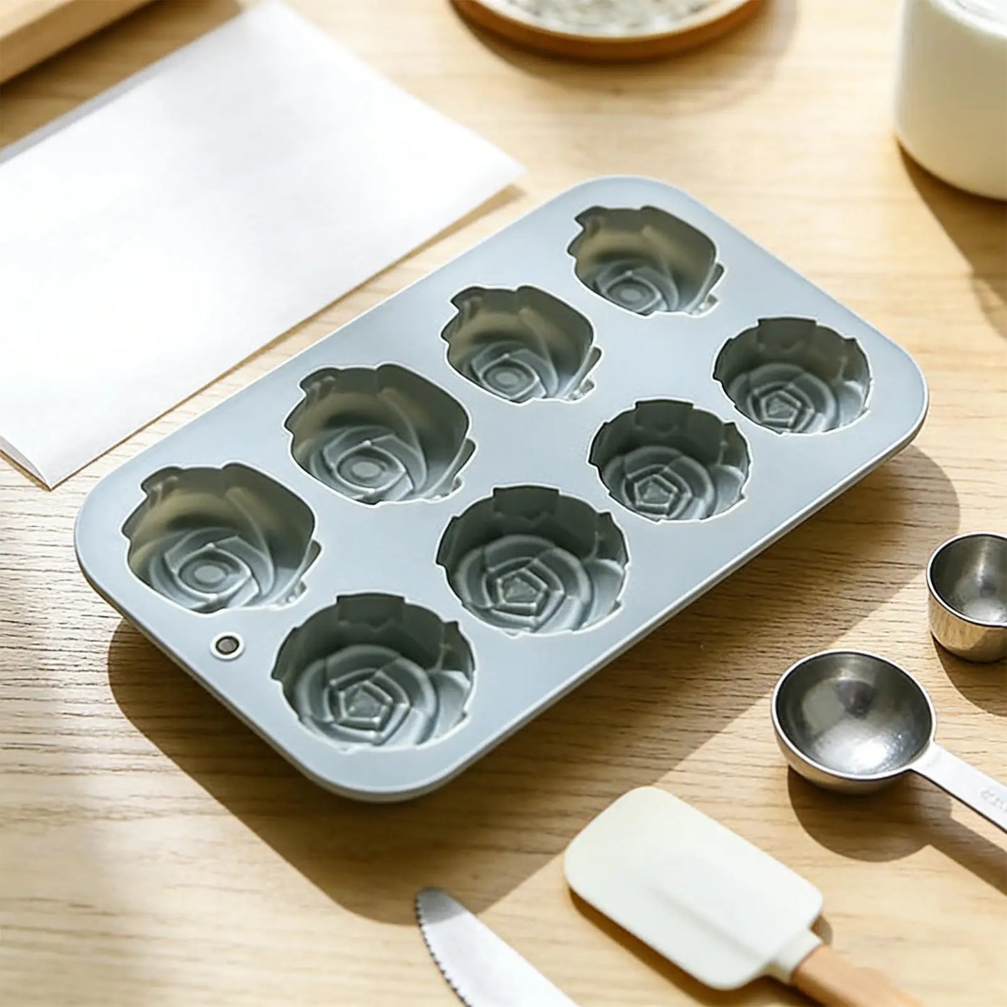 8-Cavity Silicone Rose Cake Mold – Nonstick Reusable Baking Pan