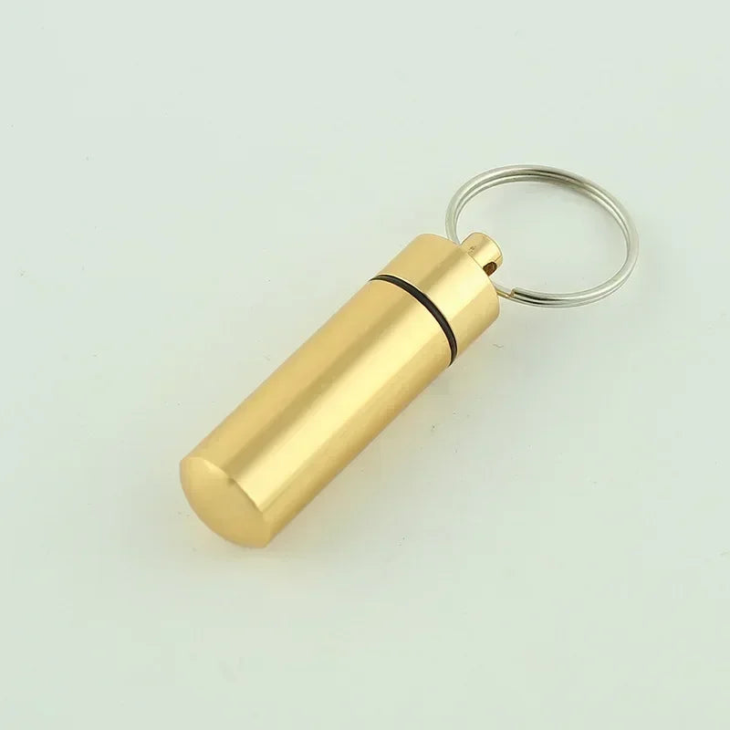 6pcs New High Quality Portable Mini Waterproof Aluminum Bottle Case Holder Keychain Tablet Storage Box Blue Peaceful Pleasures Health and Wellness Bright Gold