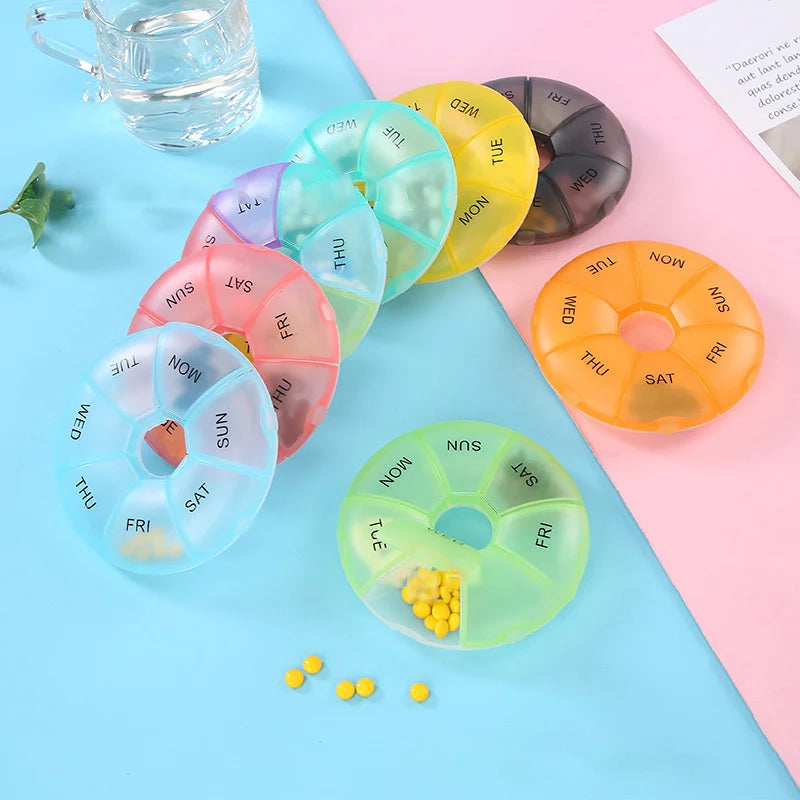 7-Day Round Weekly Pill Organizer – Portable Tablet Case