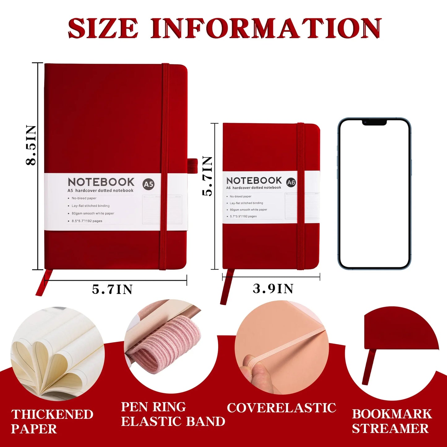 Hardcover A5 A6 Notebook Elastic Band PU Leather Journal Office