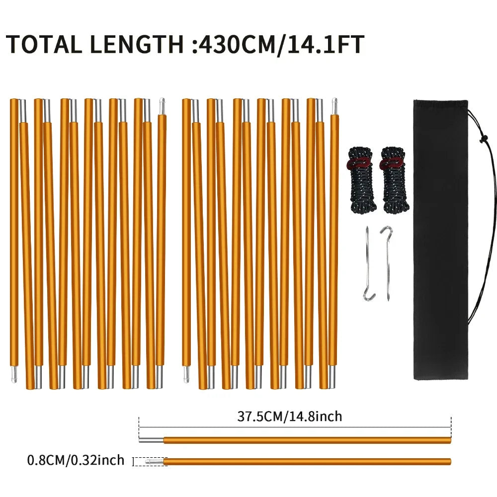 Pre-Assembled Tent Pole Stakes Aluminium Tarp Rod Replacement Camping Accessori Multifunction Lightweight Tent Poles Repair Kits Peaceful Pleasures Health and Wellness 2Pcs 4.3M Gold Kits
