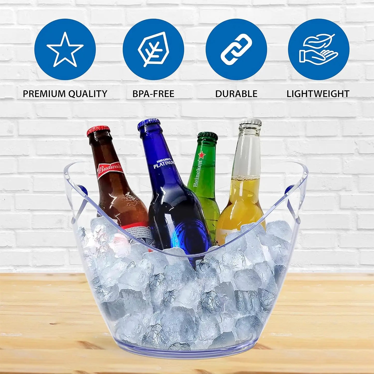 5 PET Unbreakable Ice Bucket Wine Bucket Clear Beverage Tub for Party Drinks Ice Tub for Wine Champagne or Beer Bottles Bar Peaceful Pleasures Health and Wellness