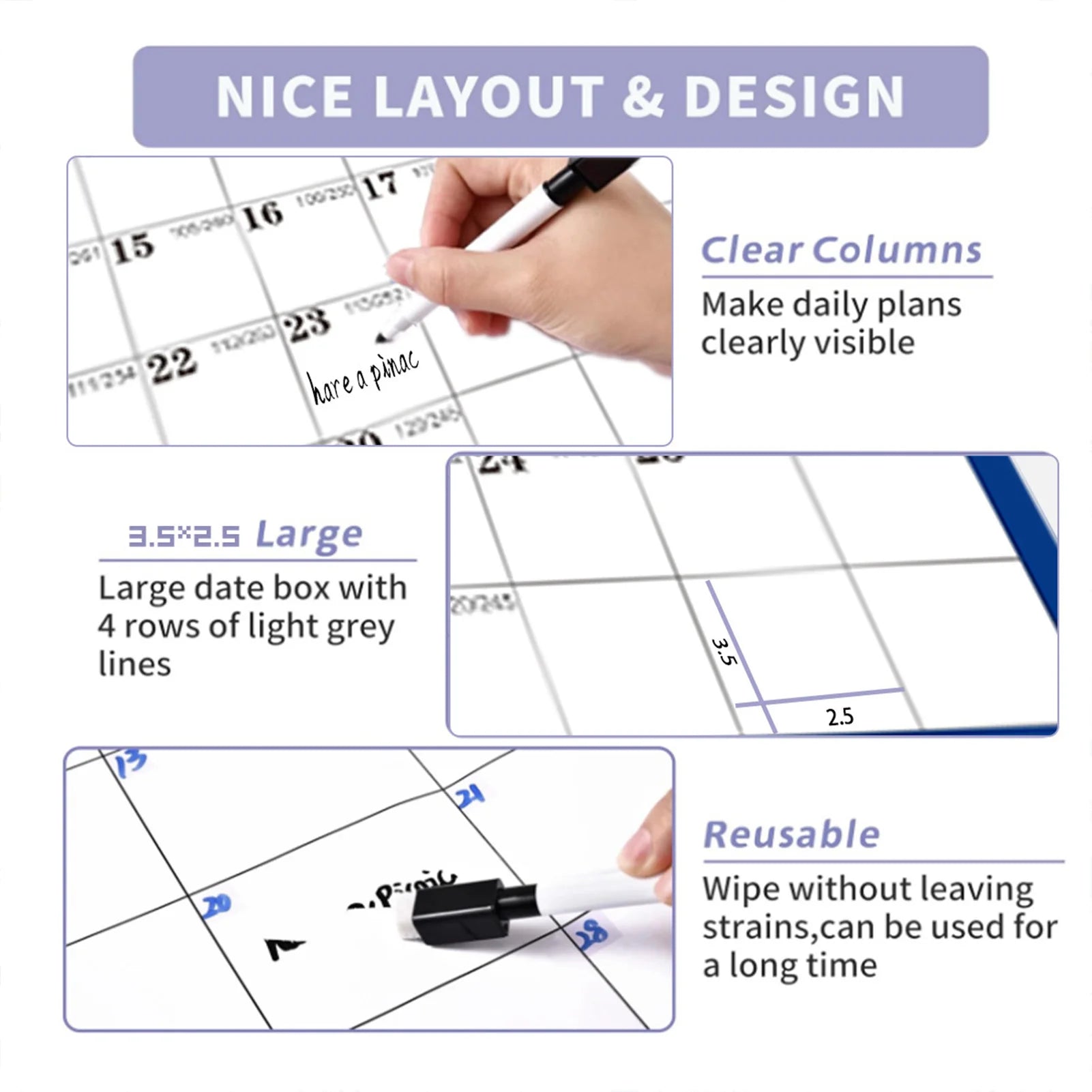 2026 English Double-Sided Laminated Wall Calendar with Erasable Surface Foldable Design for Home Office School Peaceful Pleasures Health and Wellness