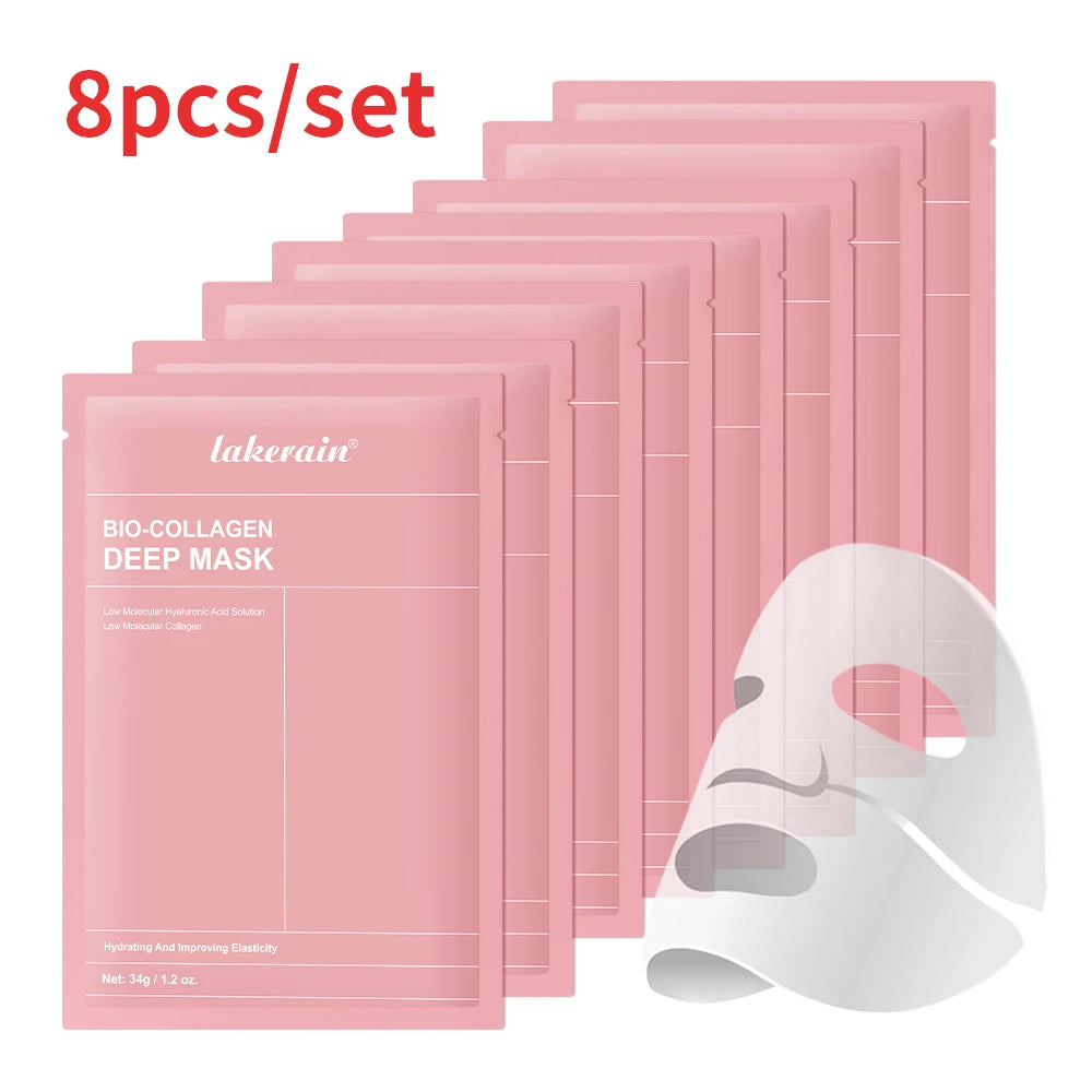 Bio-Collagen Deep Face Mask Shrink Pores Deep Hydrating Overnight Mask Moisturizing Refreshing Brightening Face Skin Care Peaceful Pleasures Health and Wellness 8pcs