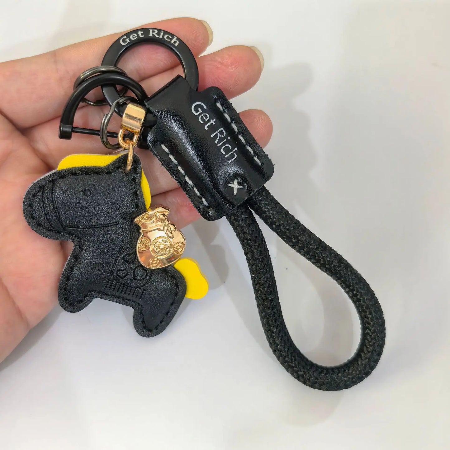 Money Soon Handmade Leather Keychain | Cute Couple Gift Leather Keychain Peaceful Pleasures Health and Wellness black