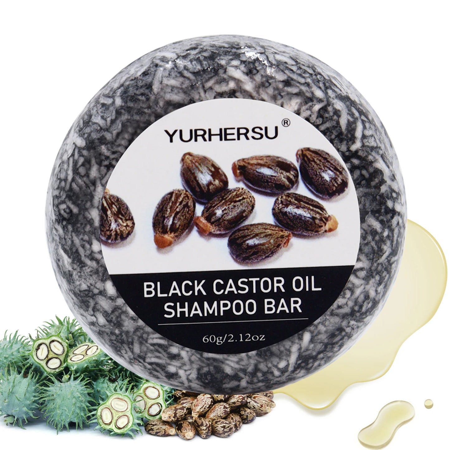 60g Black Castor Shampoo Bar 2-in-1 Shampoo and Conditioner, made with castor extract, nourishes and cares for all hair types. Peaceful Pleasures Health and Wellness