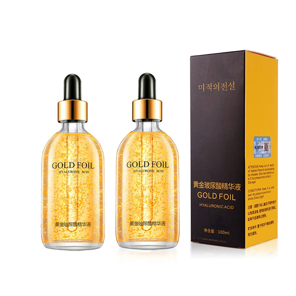 24K Gold Hyaluronic Acid Serum for Face Anti-wrinkle Anti-aging Brightening Moisturizing skincare Facial Serum Essence Face Care Peaceful Pleasures Health and Wellness 2pcs Gold Foil
