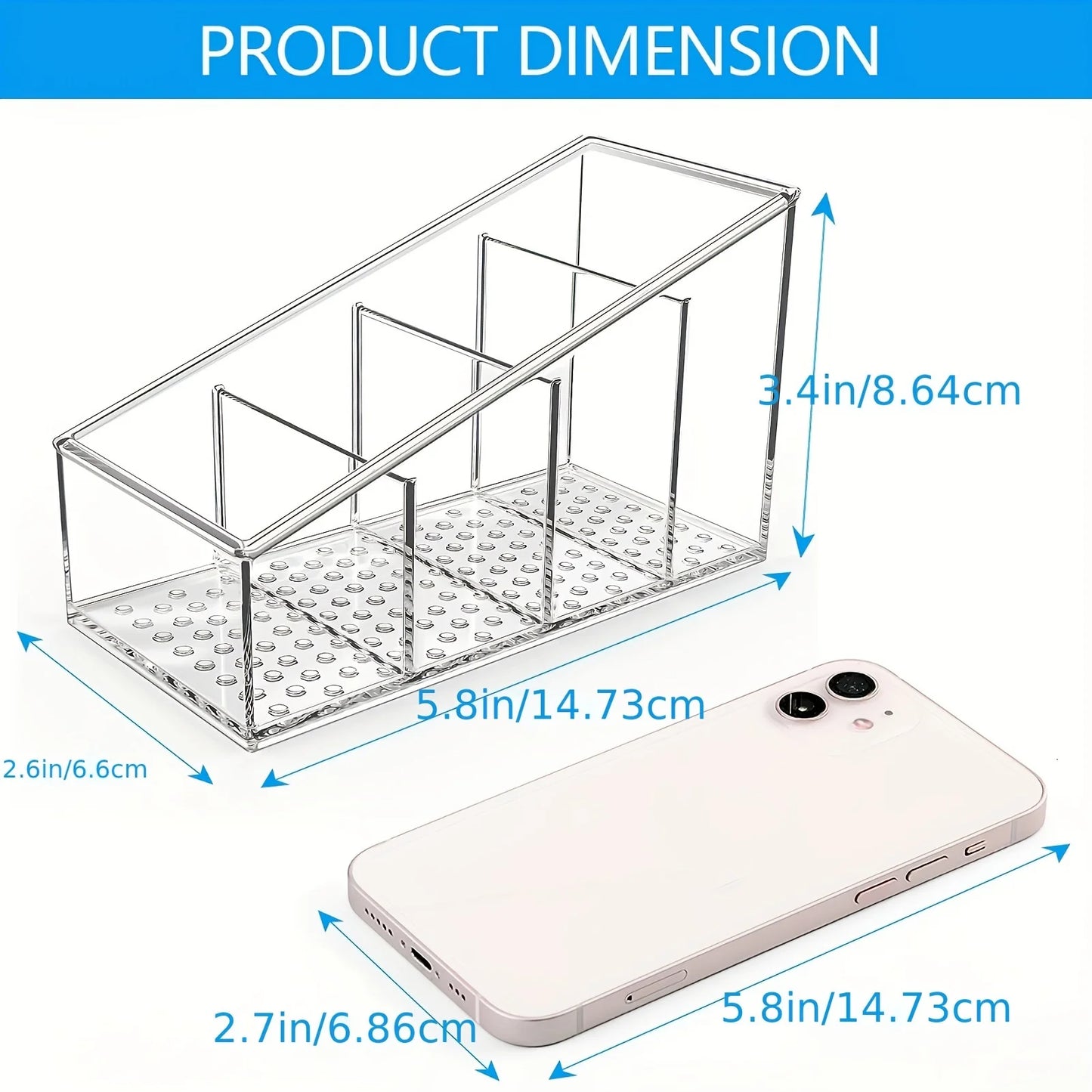 Clear Plastic Remote Control Holder & Desk Organizer 4 Compartments