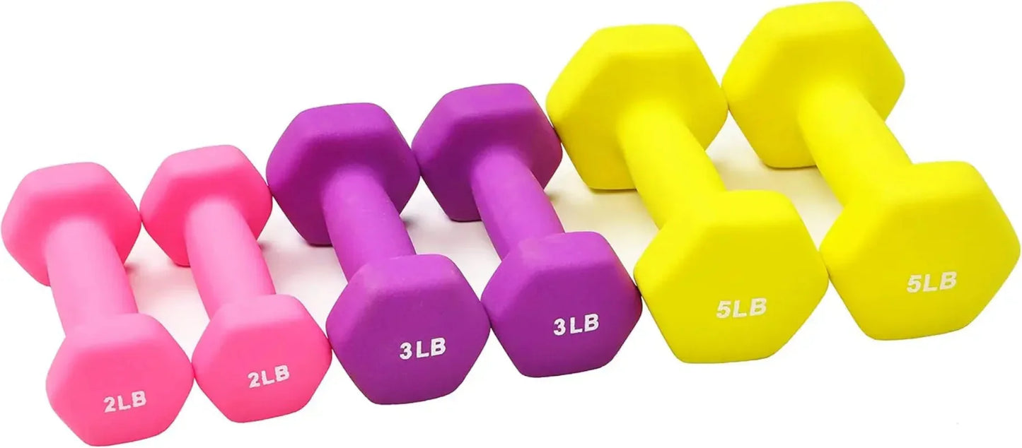6-Piece Neoprene Dumbbell Set with Stand - 2, 3 & 5 lb Peaceful Pleasures Health and Wellness