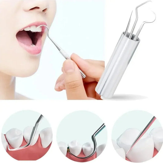 7-Piece Reusable Stainless Steel Toothpick Set with Keychain Oral Care Tool Oasis Select