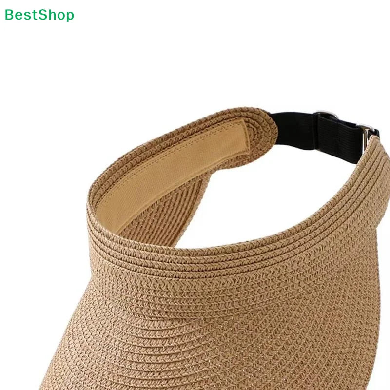 UPF 50+ Wide Brim Straw Visor Hat – Foldable Ponytail Beach Hat