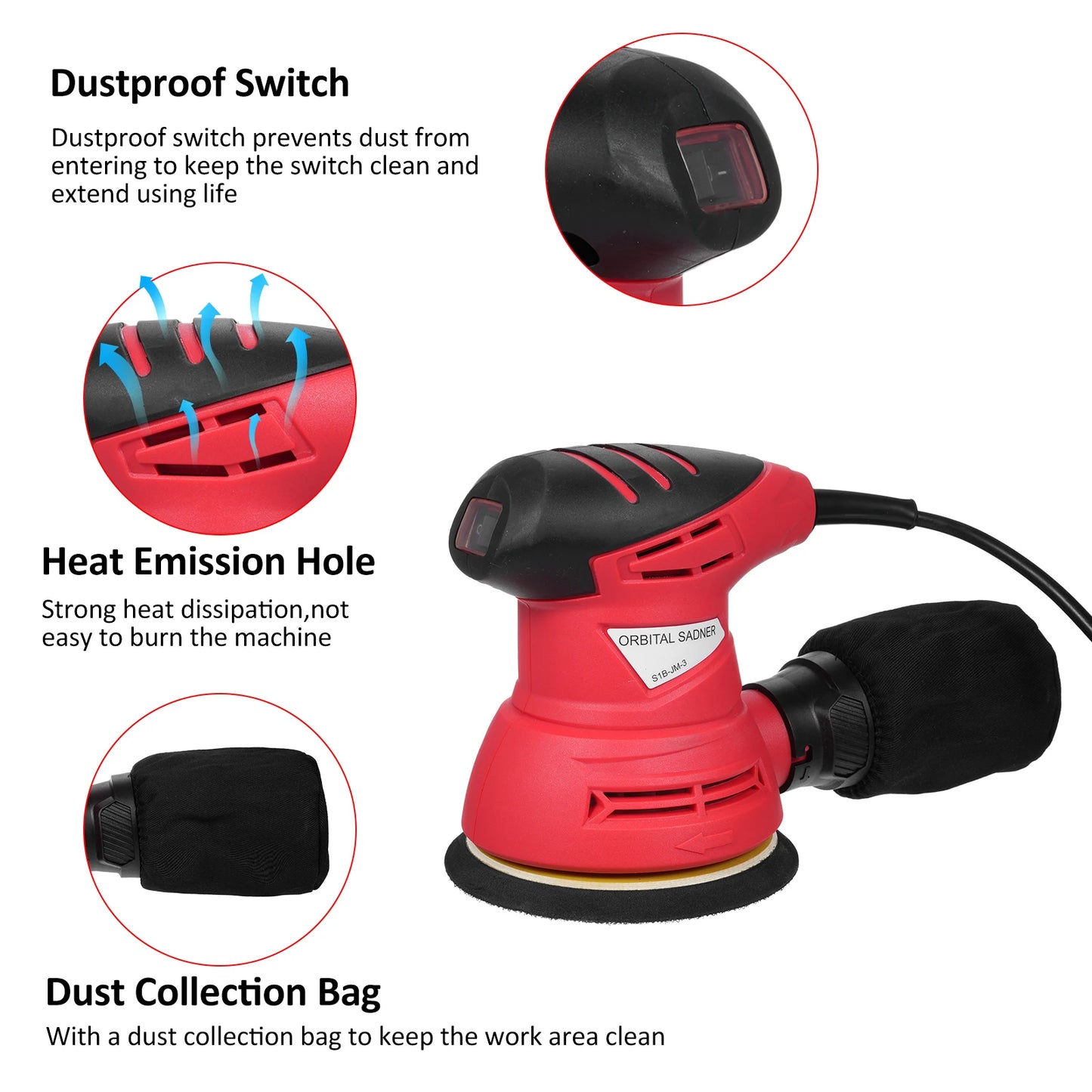 240W 2 0A 12000 RPM Circular Sander High-performance Woodworking Dust