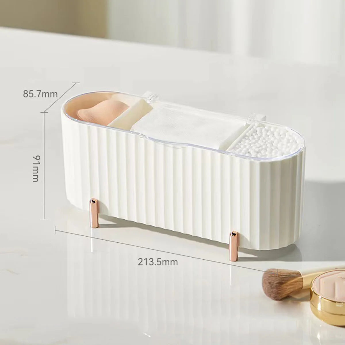 1Pcs 3-Compartment Cosmetic Cotton Storage Box Transparent Dustproof Covered Cosmetic Cotton Desktop Storage Box Peaceful Pleasures Health and Wellness White