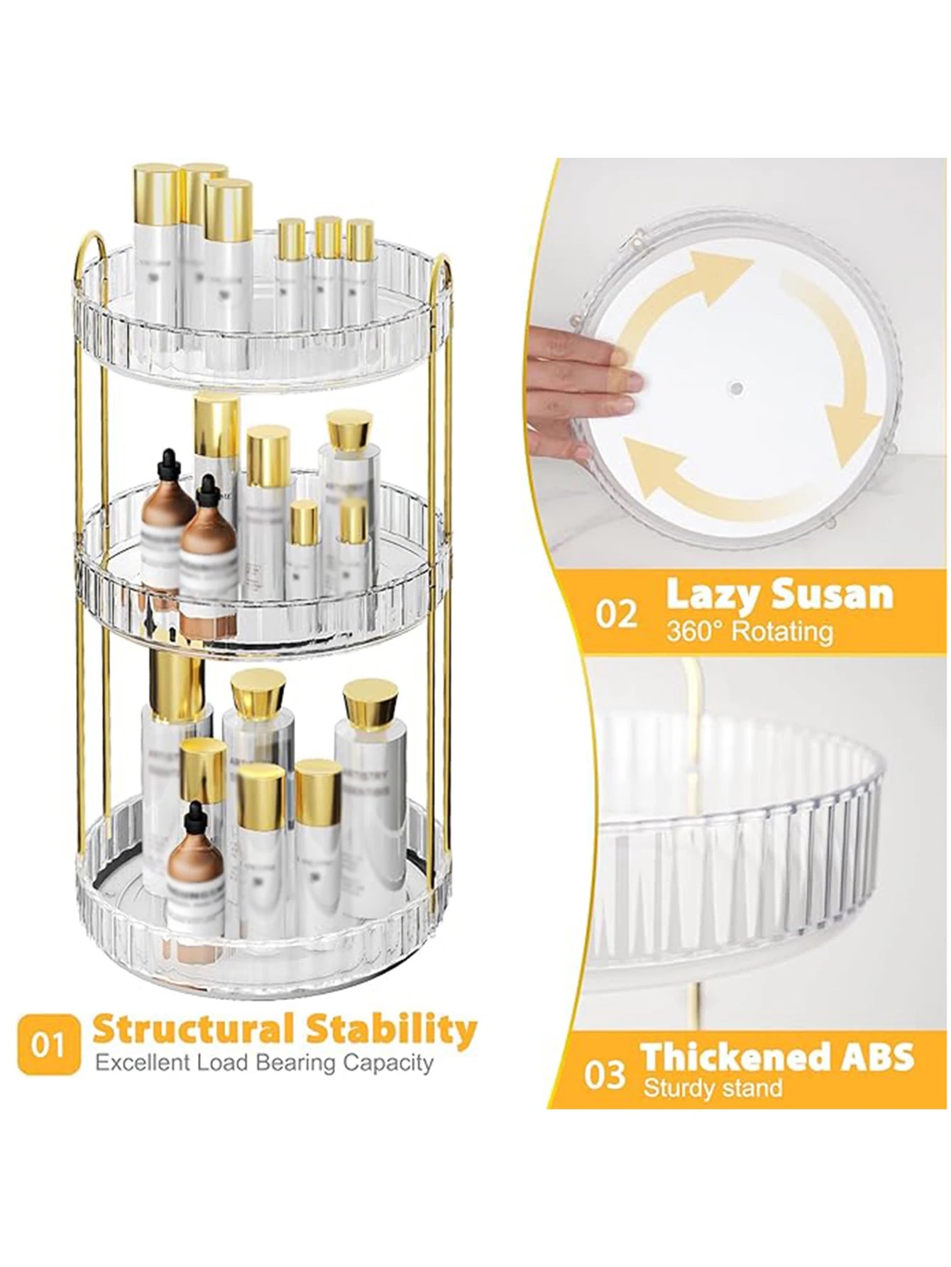 360° Rotating Skincare Organizer – 3-Tier Countertop Beauty & Personal Care Peaceful Pleasures Health and Wellness