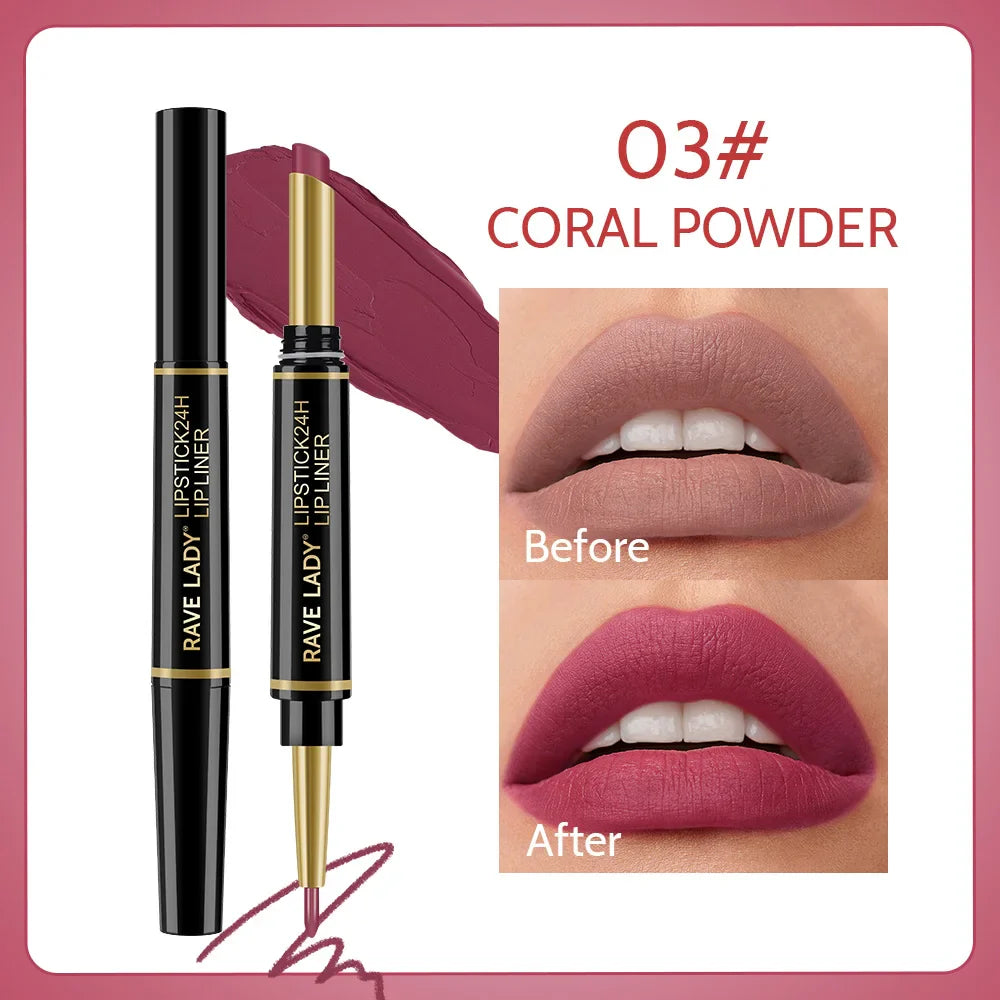 Rave Lady 2-in-1 Matte Lipstick & Lip Liner – 6 Colors