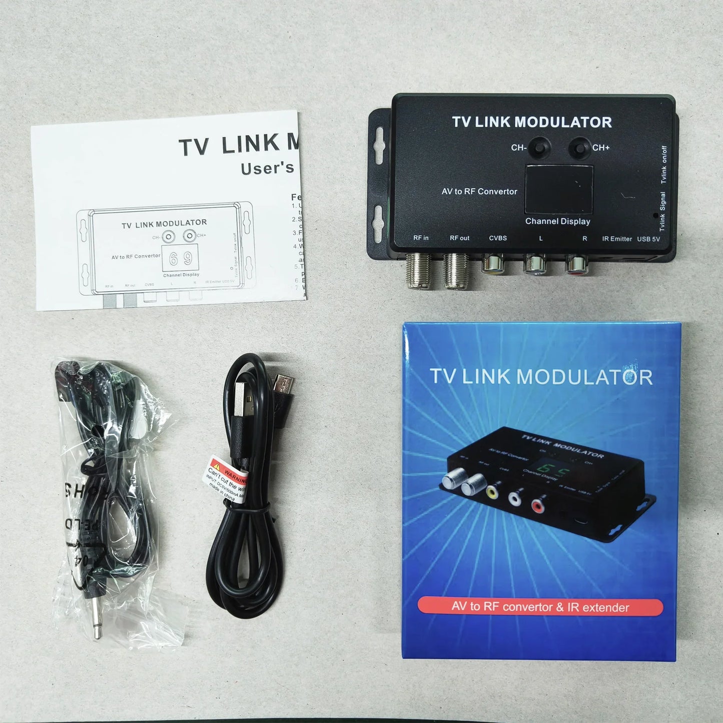 TV Link AV to RF UHF Modulator with IR Extender & Channel Display