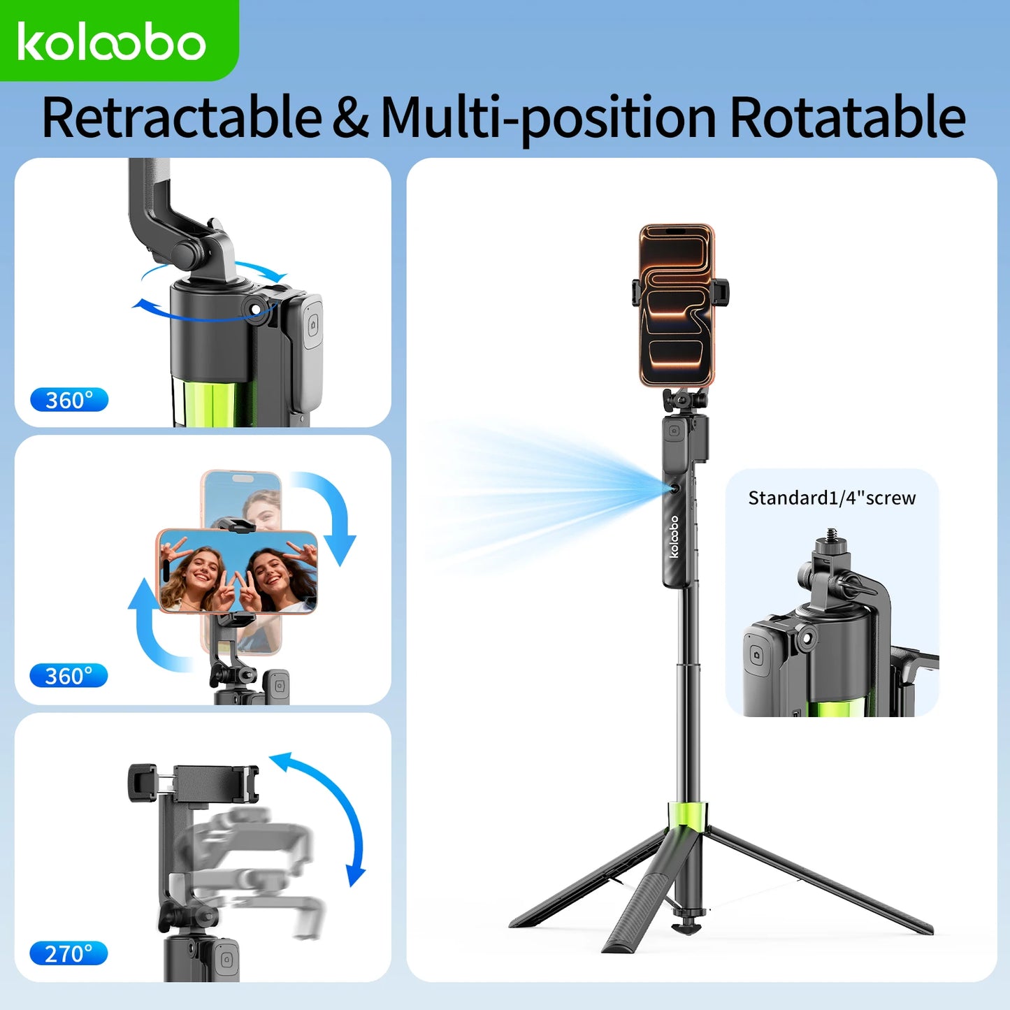 AI Face Tracking Selfie Stick Tripod 74" Bluetooth 360° Peaceful Pleasures Health and Wellness