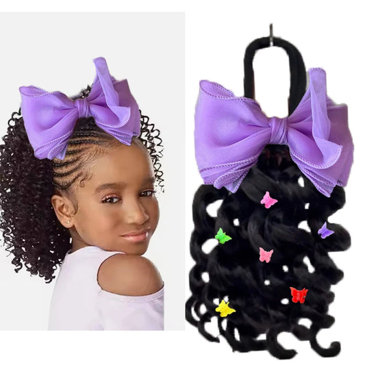 NEW 2pcs/Little Girls Ponytail Hair Extensions Kanekalon Human Hair Like Curly Wavy Private-lable Hair 10 Roots for Black Girls Peaceful Pleasures Health and Wellness