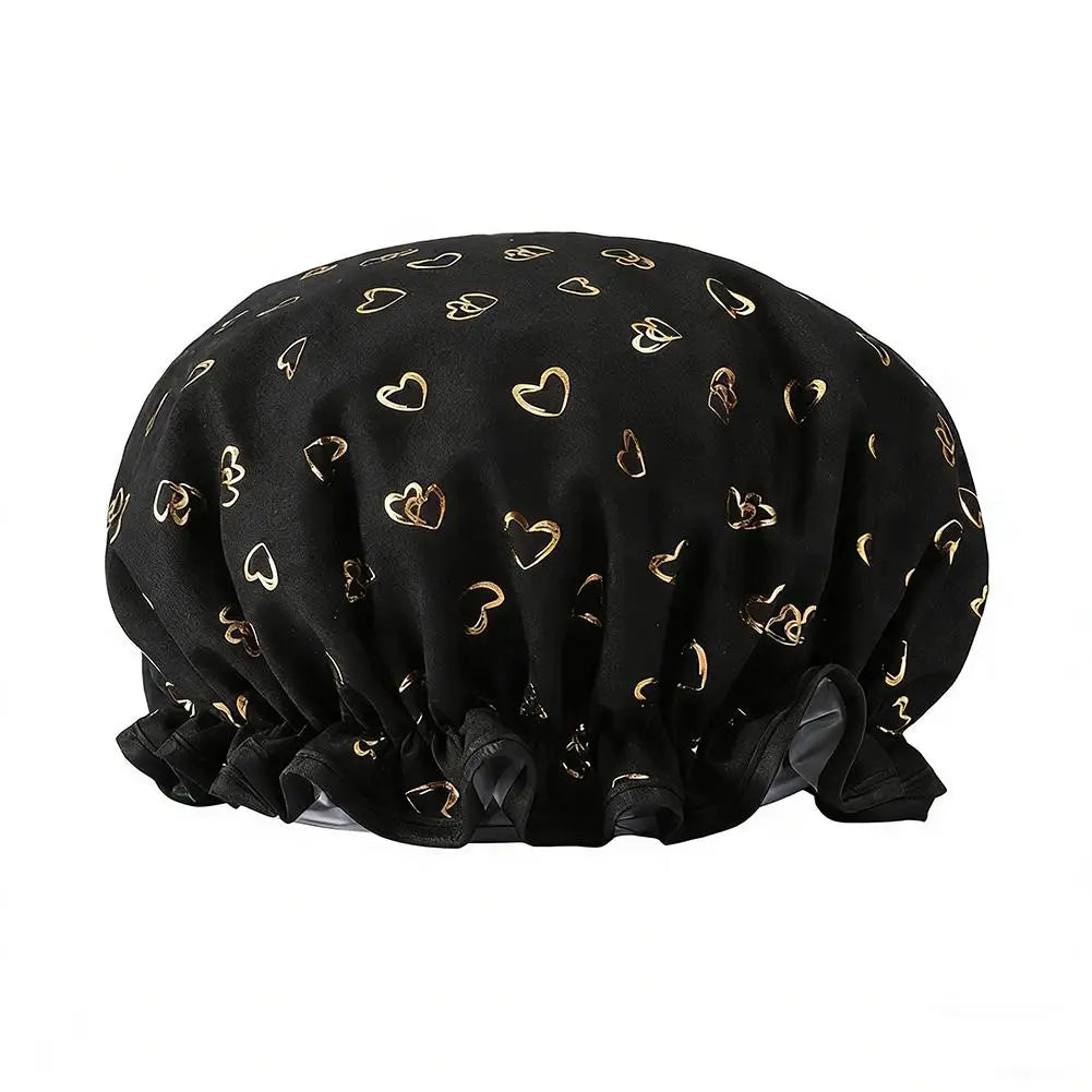 Large Reusable Waterproof Shower Cap – Double Layer Bath & Body Peaceful Pleasures Health and Wellness Black