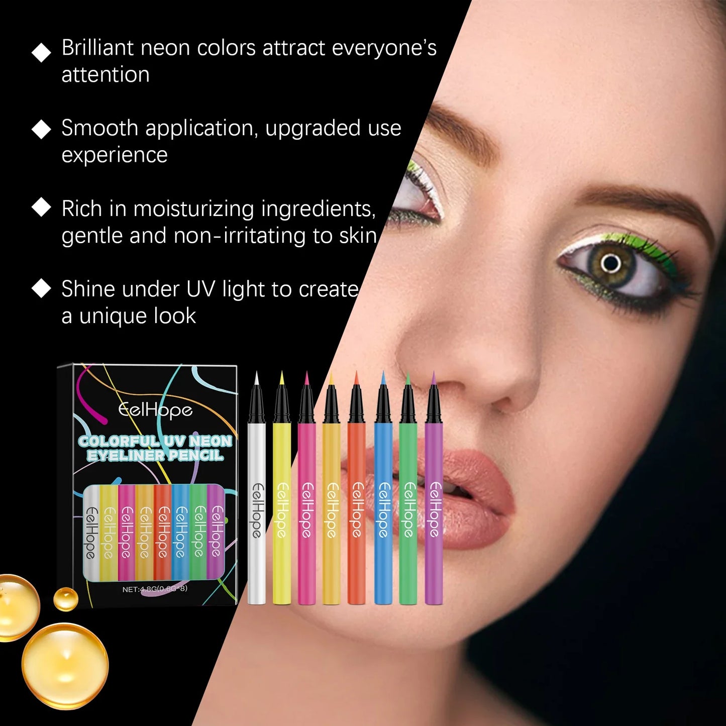 Eelhope 8-Color UV Neon Eyeliner Pencil Set – Waterproof