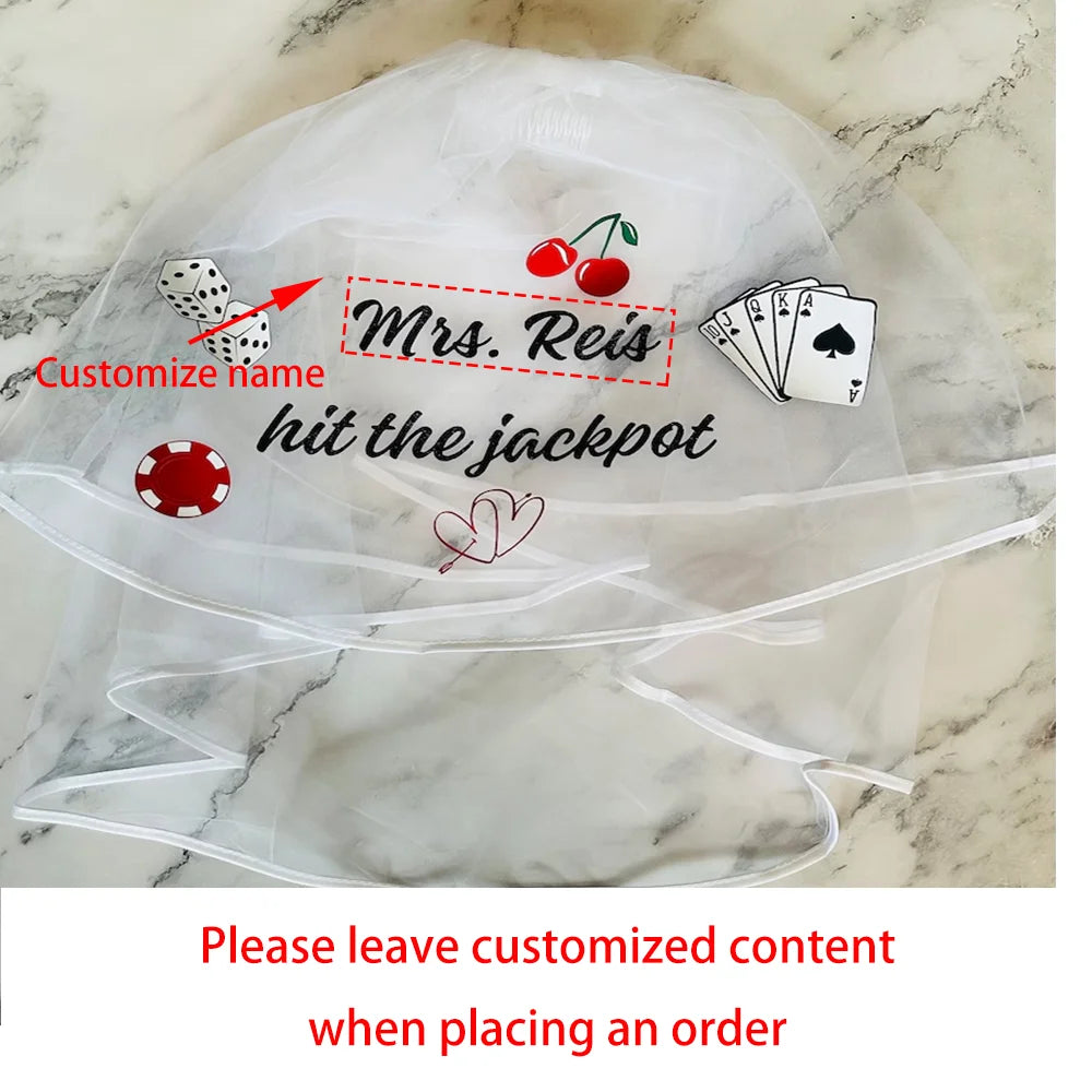 Personalised Bride Bachelorette Veil Bride To Be Jackpot Veil Vegas Wedding Engagement Decor Hair Accessories Bridal Shower Gift Peaceful Pleasures Health and Wellness custom veil 1pcs 80cm
