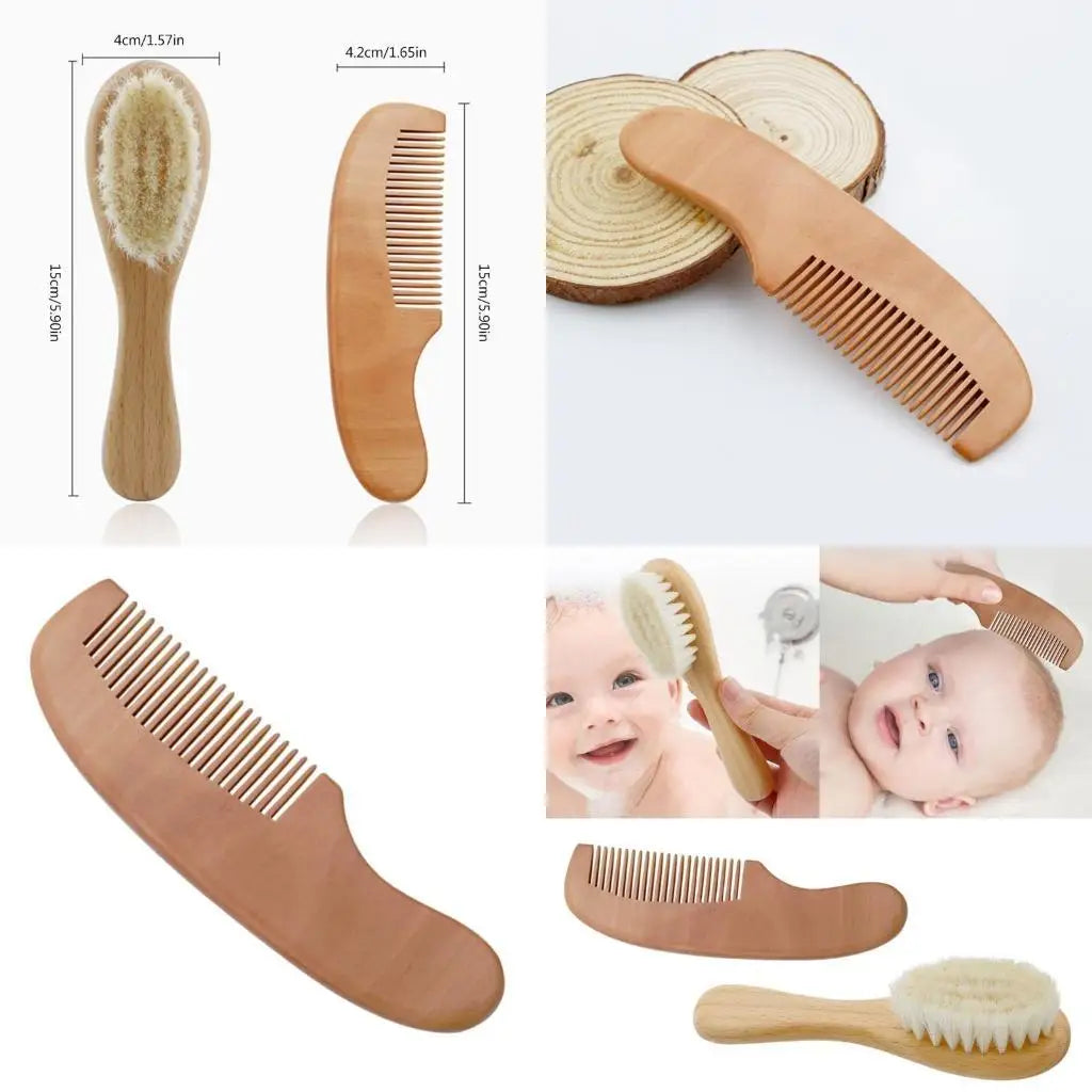 Baby Hair Brush & Comb Set | Soft Goat Bristle Wooden Grooming