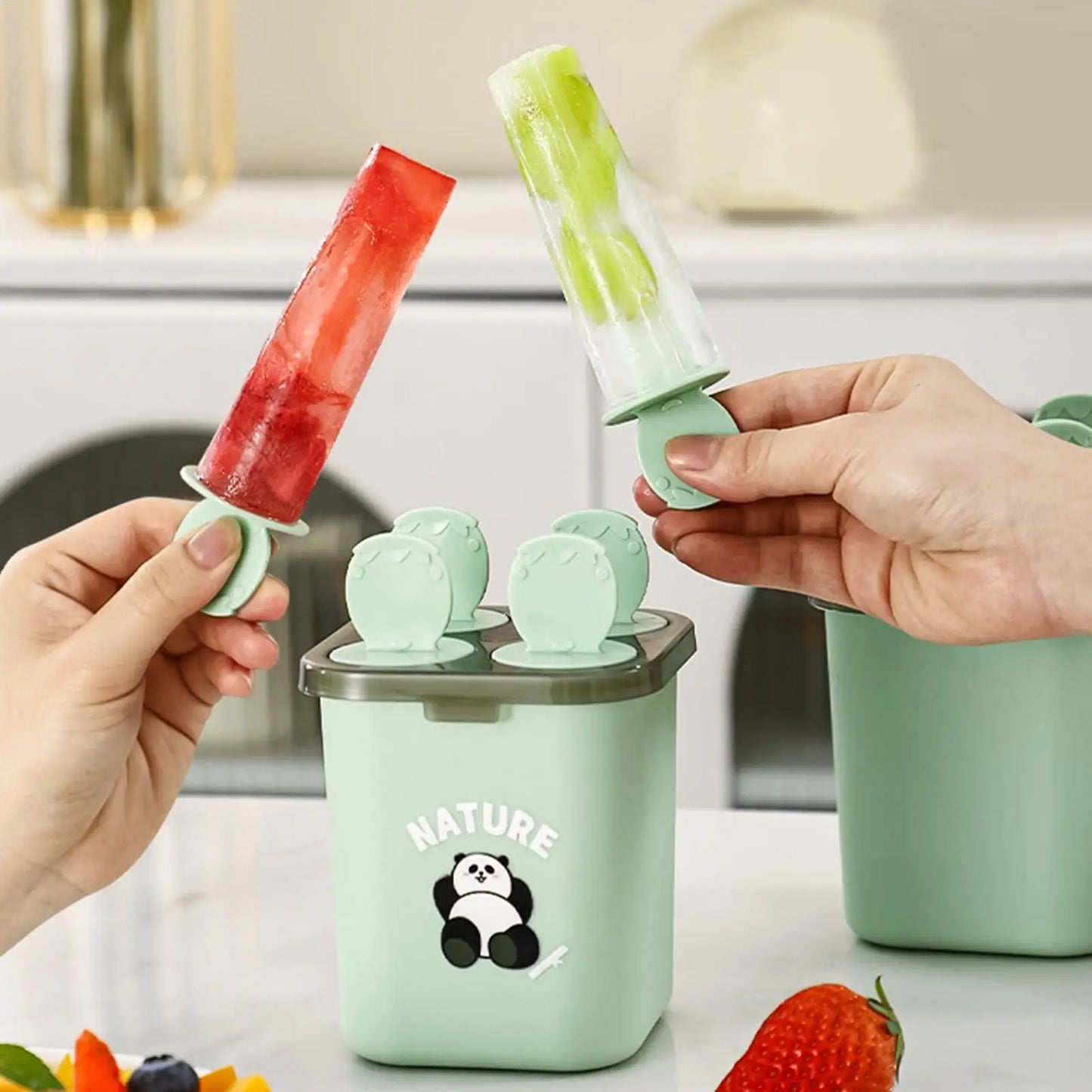 4-Cavity Ice Cream Mold Easy Demolding Homemade Ice Lolly Mold for Family Summer Birthday Party Camping Holiday Peaceful Pleasures Health and Wellness