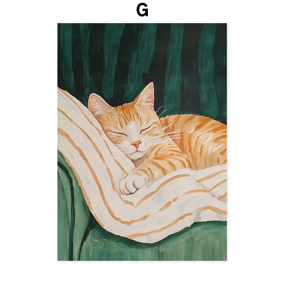 Woman & Cat Abstract Canvas Wall Art Print | Home Décor