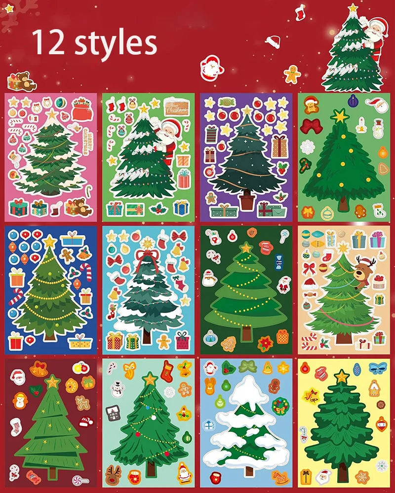 Christmas Tree Party Favors Stickers Kids DIY Puzzle Childern Gifts