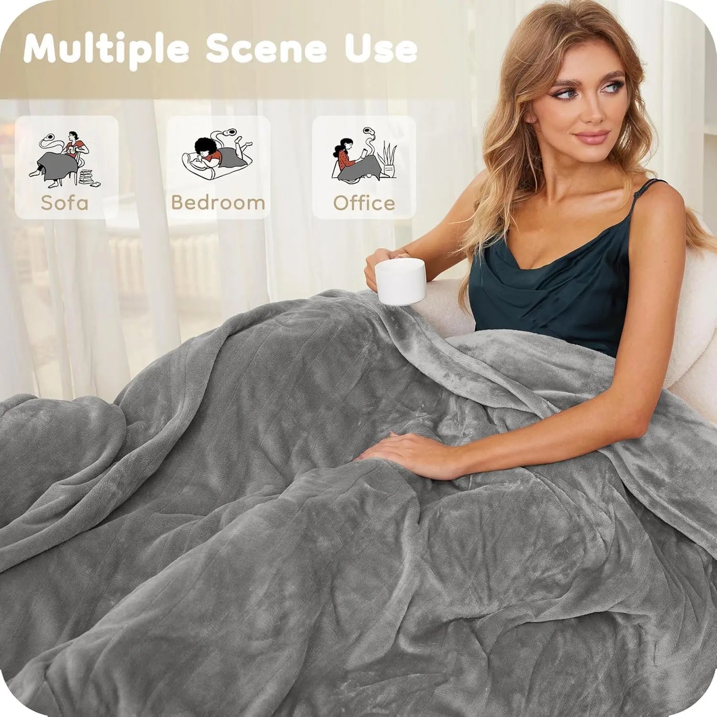 Full Size Electric Heated Blanket – 4 Levels, Light Grey Peaceful Pleasures Health and Wellness