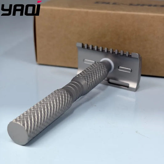 2026 New Arrival YAQI Ghost 90DC Cross Grain Pattern Lightweight Titanium Safety Razor Model Comfortable Shave Experience Peaceful Pleasures Health and Wellness