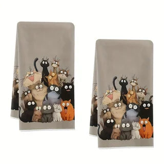 Cat Kitchen Towels 2-Pack | Dish Towels, Gift for Cat Lovers Kitchen Towel Set Peaceful Pleasures Health and Wellness MULTI 40X60Cm 2pcs