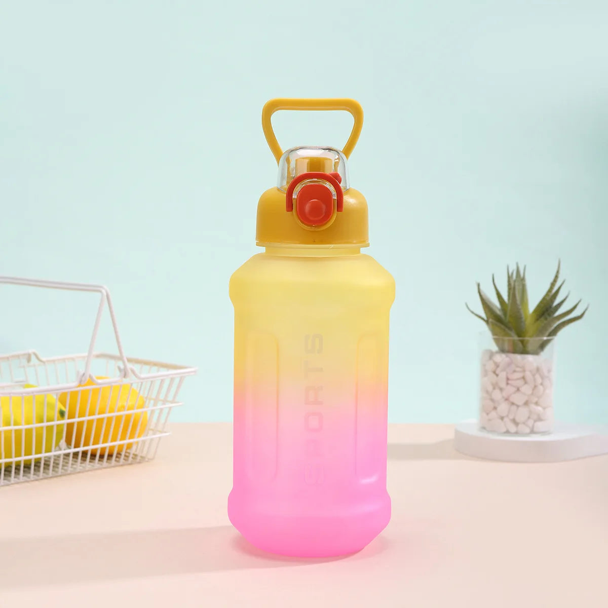 Portable 1300ml Large Capacity Gradient Color Water Bottle Frosted Cup Plastic Straw Cup Sports Drinking Water Tool Peaceful Pleasures Health and Wellness 1300ml Yellow pink gradient