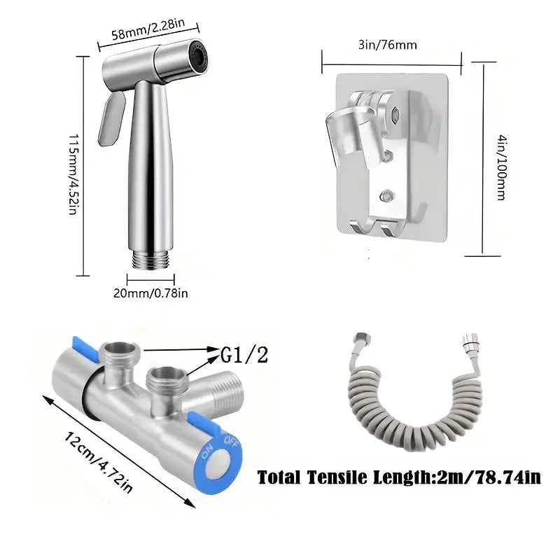 304 Stainless Steel Dual-Function Bidet Sprayer & Angle Valve Kit