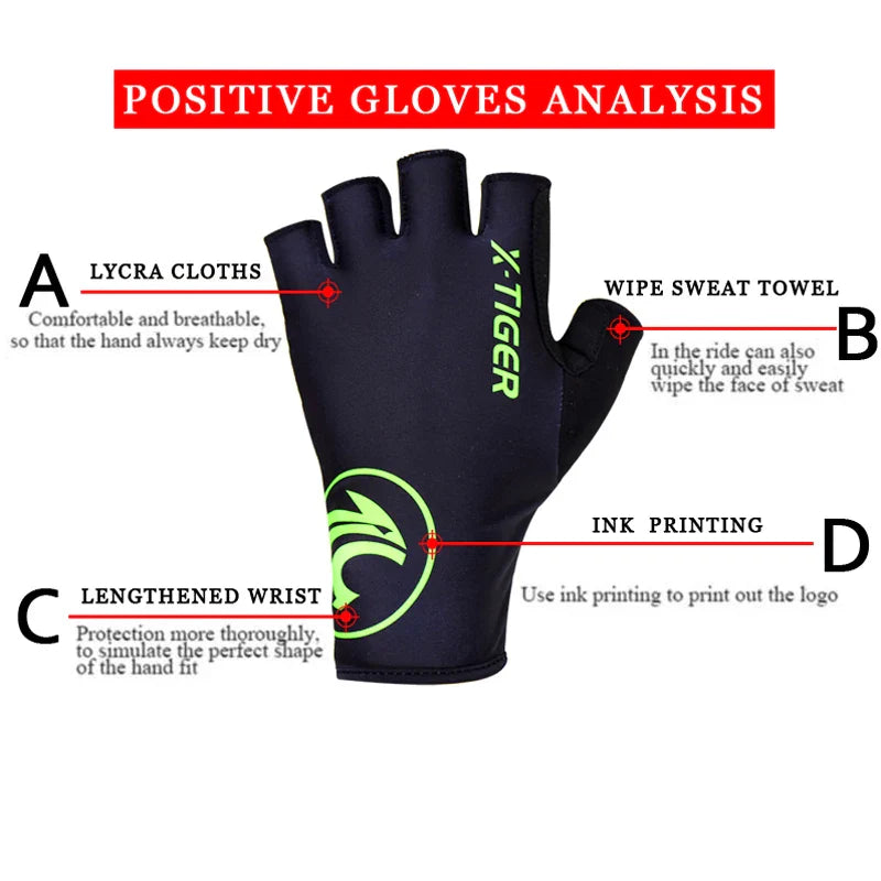X-TIGER Half Finger MTB Cycling Gloves – Anti-Slip Breathable