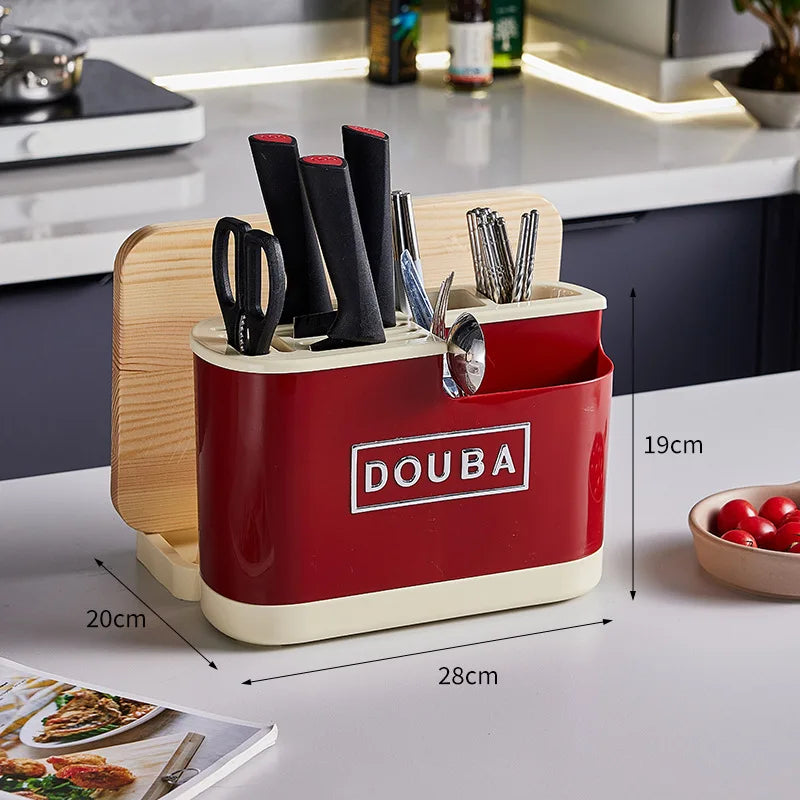 Multifunctional Knife Block Holder Kitchen Counter Stand Storage Rack for Knives Cleaver Chopsticks Organizer for Home Peaceful Pleasures Health and Wellness B Red