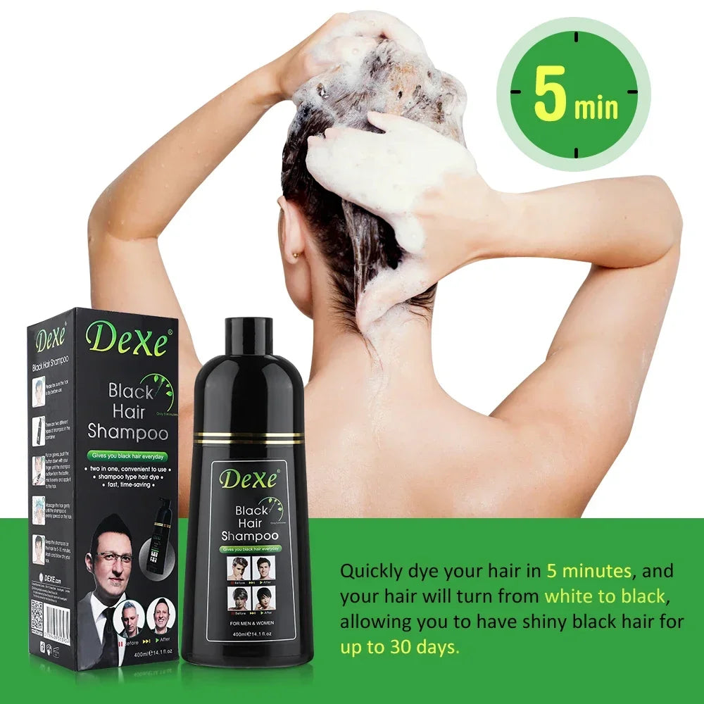Dexe Herbal Hair Dye Shampoo – Ginseng & Ginger Gray Coverage, Semi-Permanent | 400ml Peaceful Pleasures Health and Wellness