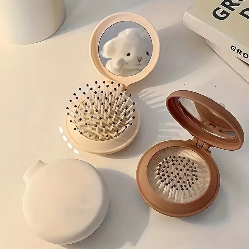 Mini Portable Folding Travel Hair Brush with Mirror for Women Lightweight Plastic Dual Fold Design for Outdoor Use Hand Washable Peaceful Pleasures Health and Wellness