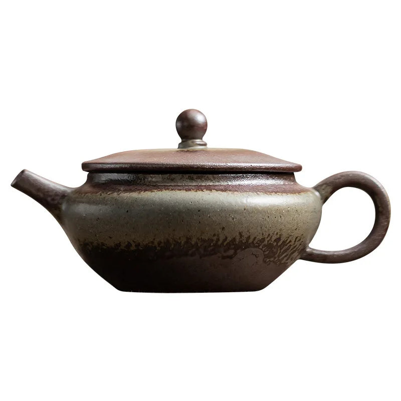 Chinese Ceramic Kung Fu Teapot | Retro Flat Pot Tea Kettle Ceramic Teapot Peaceful Pleasures Health and Wellness