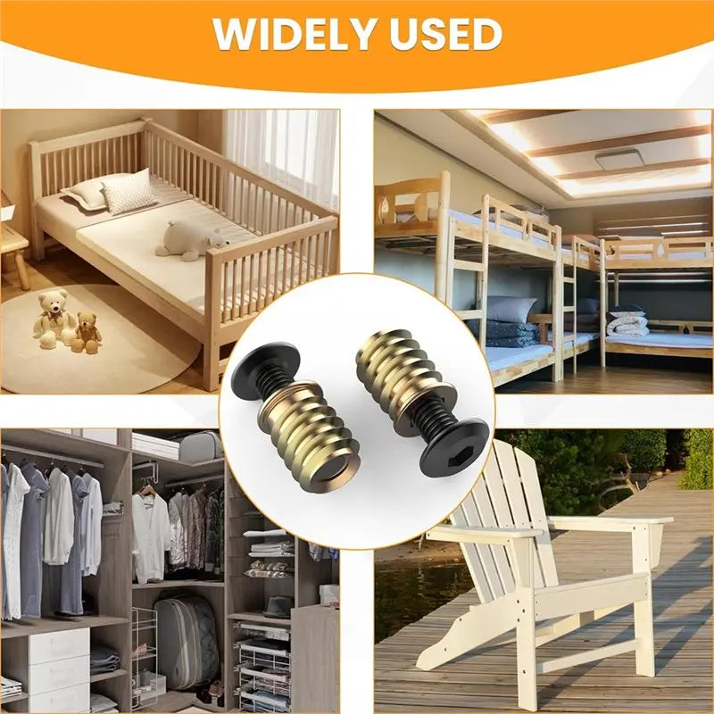 A36T-Furniture Screw Kit 50 Sets 1/4-20 X 19/32" Threaded Insert, Bolt Hex Socket Drive For Wood Assorted Peaceful Pleasures Health and Wellness