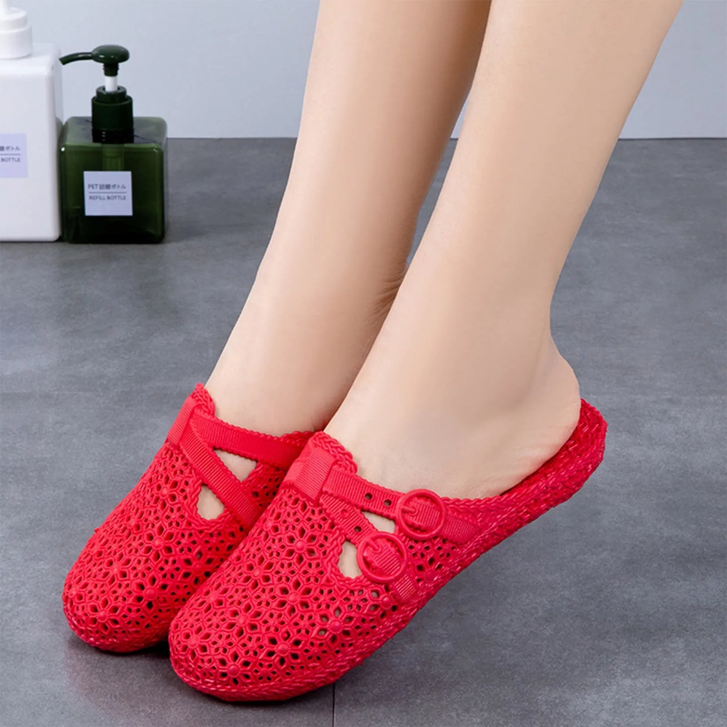 Wrapped Toe Breathable Slippers Women Summer Outer Wear Hole Shoes Home Fashion Casual Hollow Out Slip On Buckle Slipper Female Peaceful Pleasures Health and Wellness Red 37