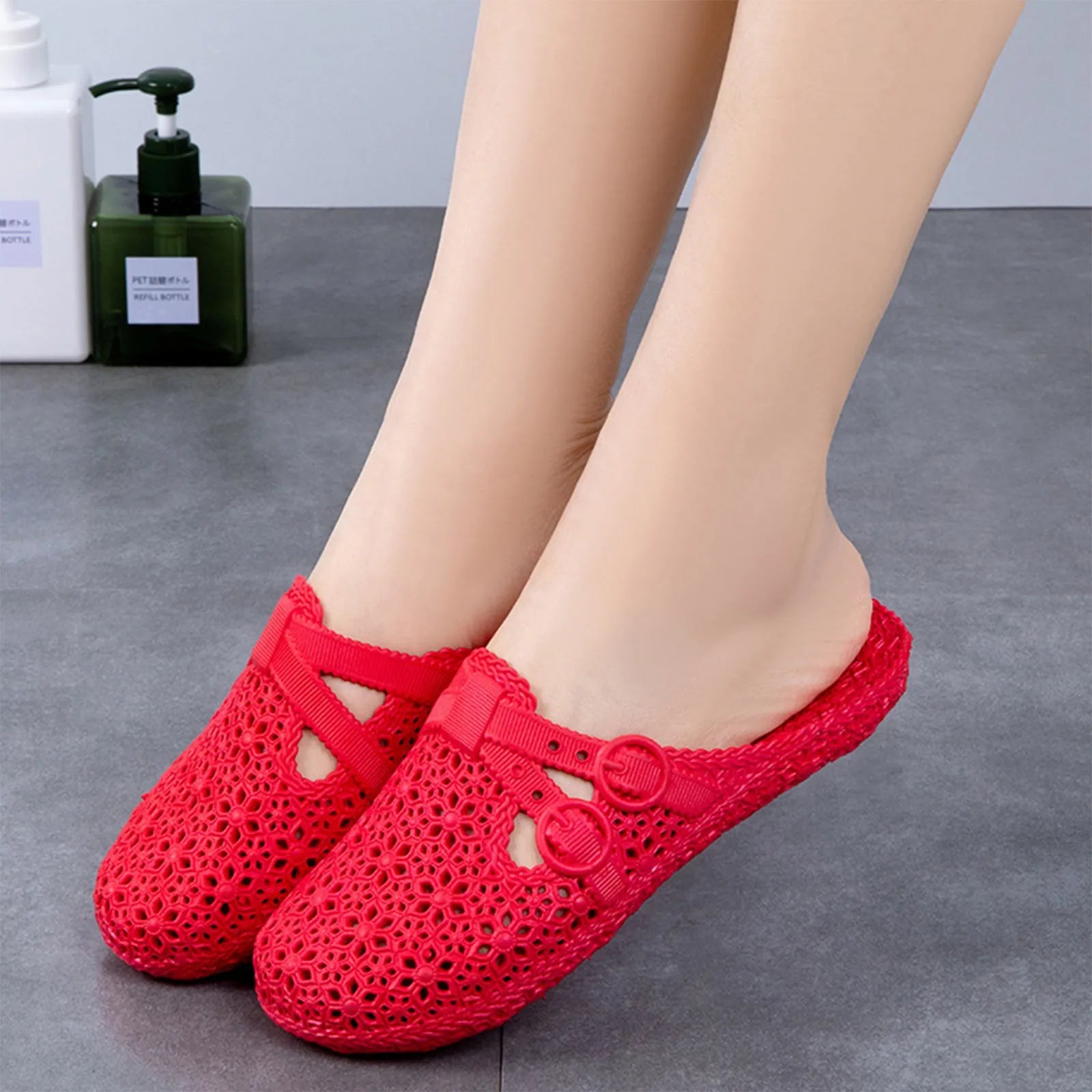 Wrapped Toe Breathable Slippers Women Summer Outer Wear Hole Shoes Home Fashion Casual Hollow Out Slip On Buckle Slipper Female Peaceful Pleasures Health and Wellness Red 37